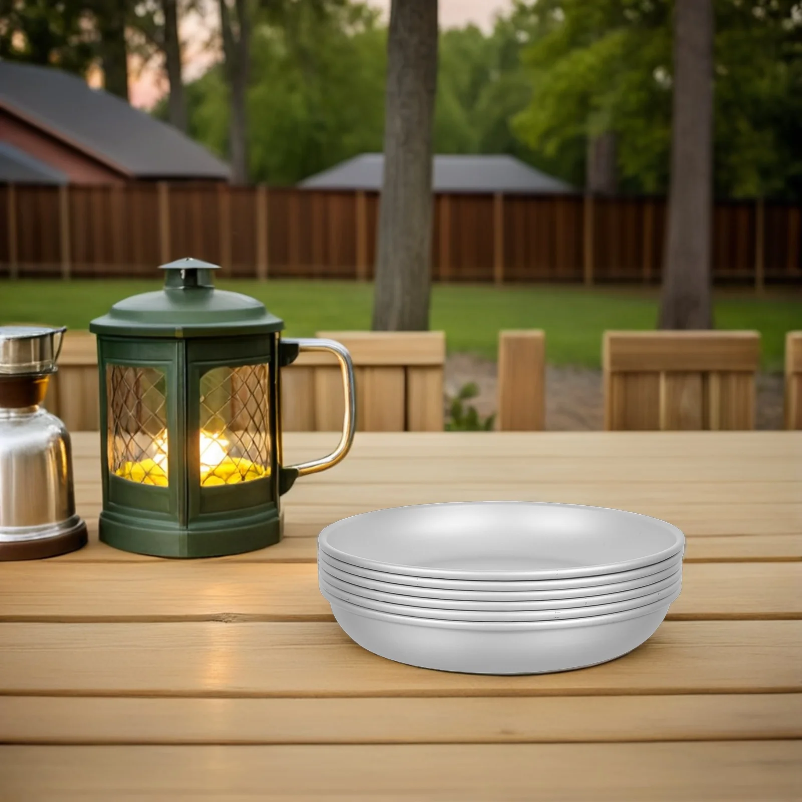 

6pcs Stainless Steel Dishes 8.25Inch Outdoor Camping Plate Lightweight Sturdy Round Metal Tray Corrosion Resistant Easy Carry