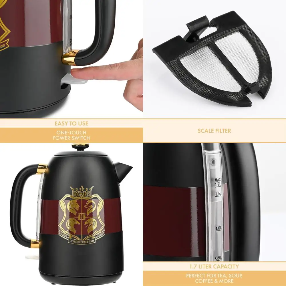 

1.7L 1500W Electric Kettle with Water Window, Auto Shut Off, Boil Dry Protection, 360-Degree Base, Black & Gold