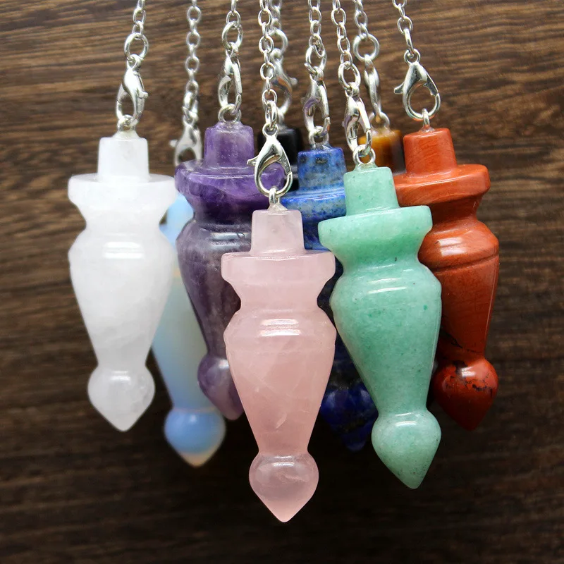 Rose Pink Quartz Pendulum Dowsing Natural Lapis Lazuli Stone Cone Pendant Amethyst Crystal Amulet Divination Spiritual Pendulos