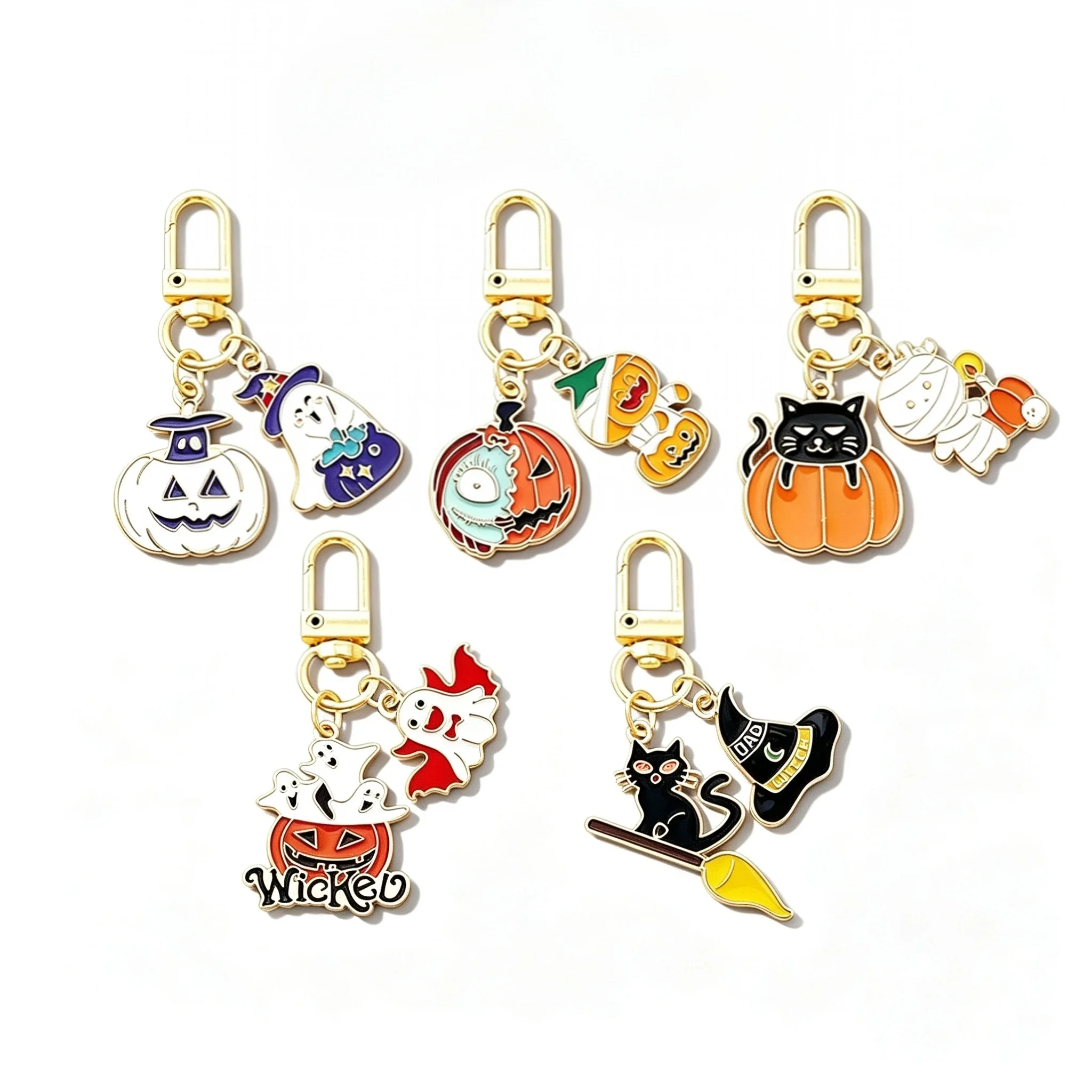 1/5 Stück Halloween-Emaille-Schlüsselanhänger, niedlicher Kürbis, Geist, schwarze Katze, Mumie, Hexe, Taschenanhänger, Metall-Schlüsselring, Geschenk-Accessoires für Feiertage und Partys – Detail 4