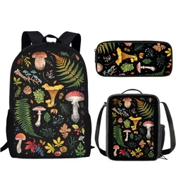 Mochila escolar con estampado 3D de setas para mujer, conjunto de 3 piezas con estuche para lápices, mochila informal para adolescentes, niños y niños, lonchera