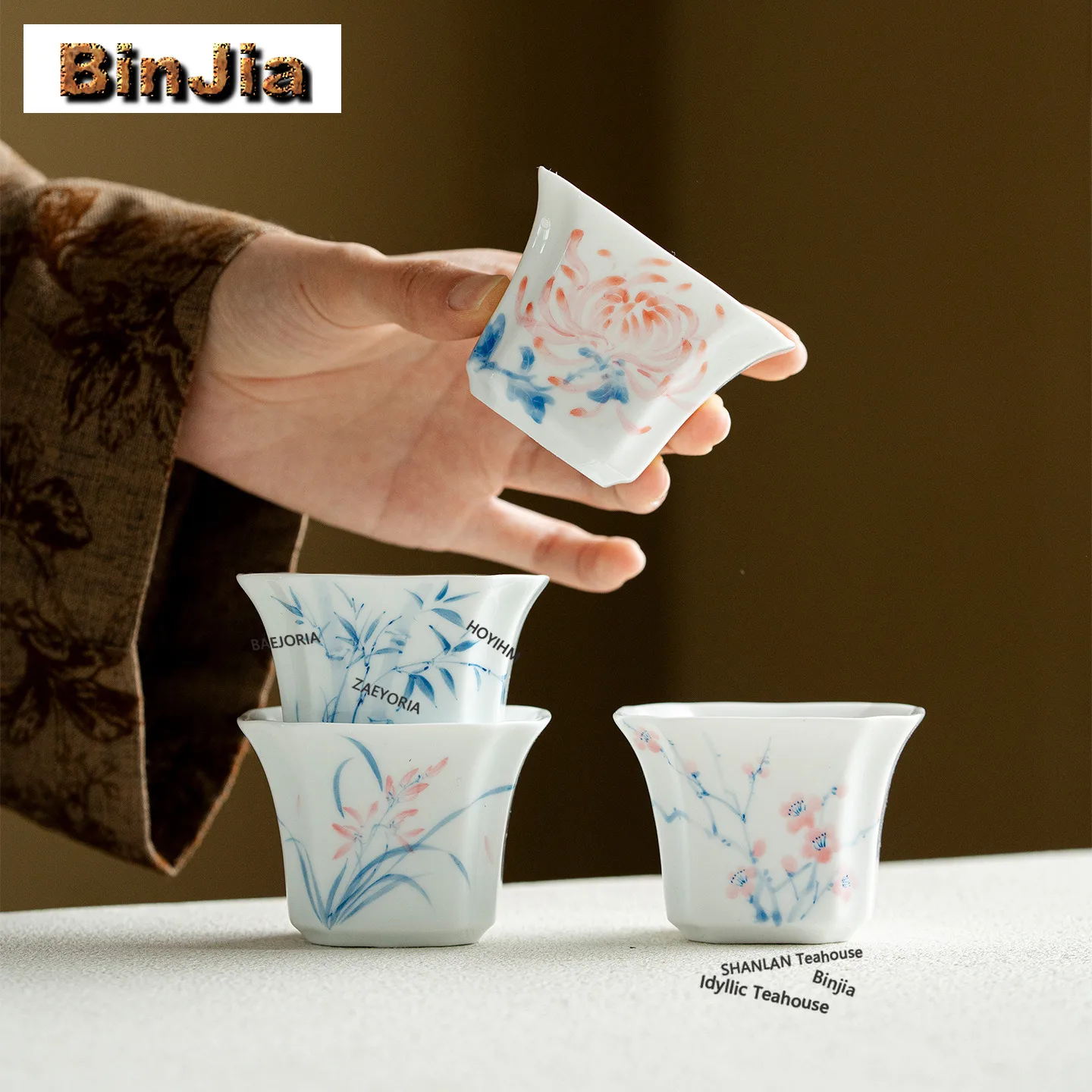 BAEJORIA 75ml Hand-painted Plum Orchid Bamboo Chrysanthemum Teacup Zen Tea Bowl Mug Tea-tasting Smelling Cup Chazhan Master Cups