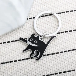 Creative Cute Cat Keychain Titanium Steel Kpop Funny Black Lighting Cat Key Pendant Backpack Car Key Ring Jewelry Decoration