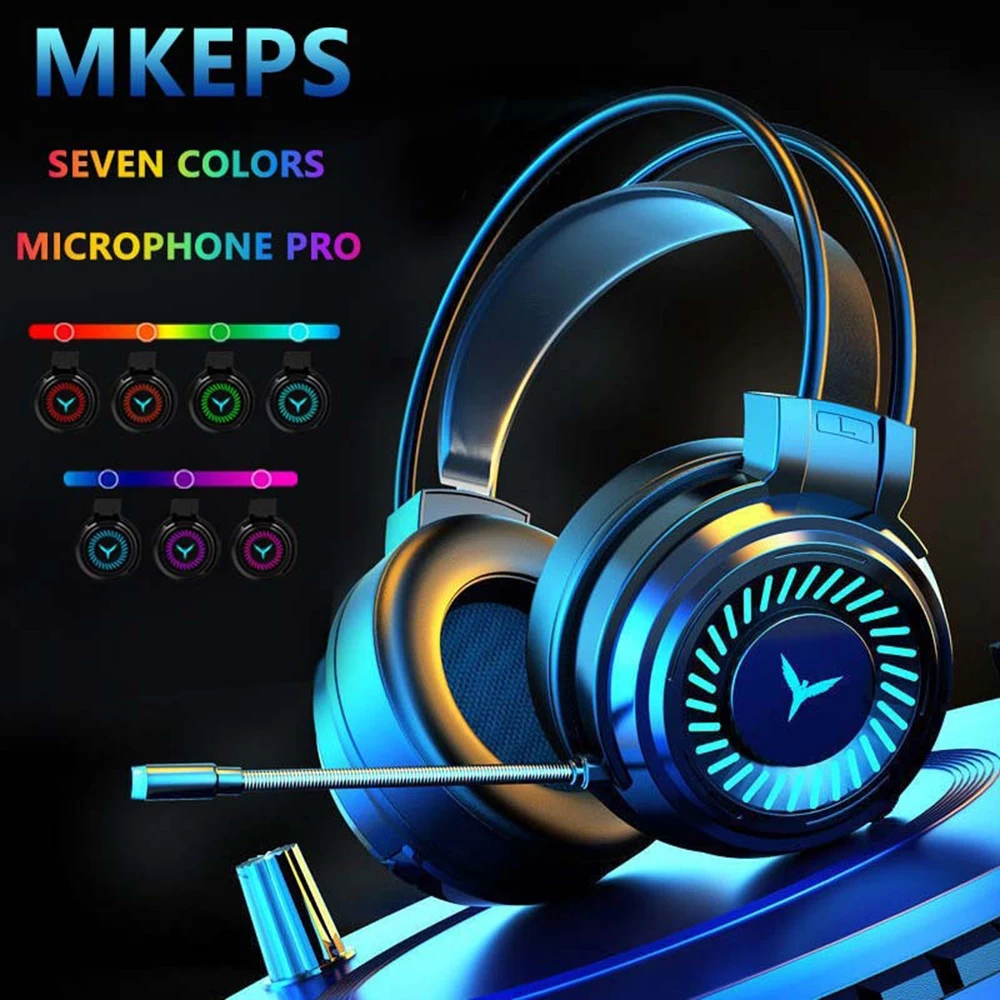 Computer Gaming Headset 7.1 Channel Wired Headphones With Microphone Headset Noise Cancellation Headset with LED Colorful Lights