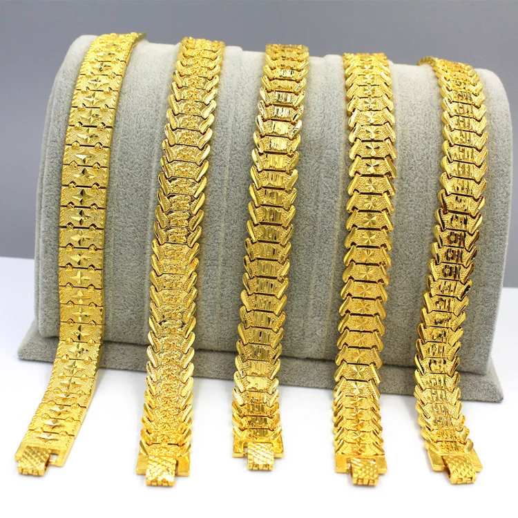 Fashion Luxury Long term European Currency Gold Bracelet Jewelry Jewelry Men's Imitation Gold Wide Edition Bracelet Gift