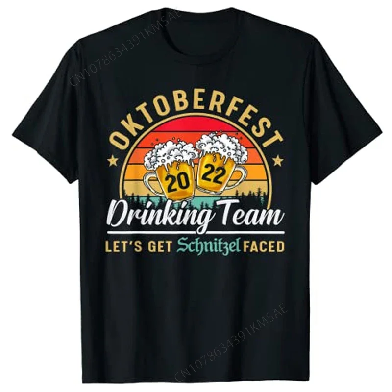 Oktoberfest Drinking Team Let's Get Schnitzel Face T-Shirt Funny Drink Wine Graphic Tee Tops Vintage Beer Lover Clothes