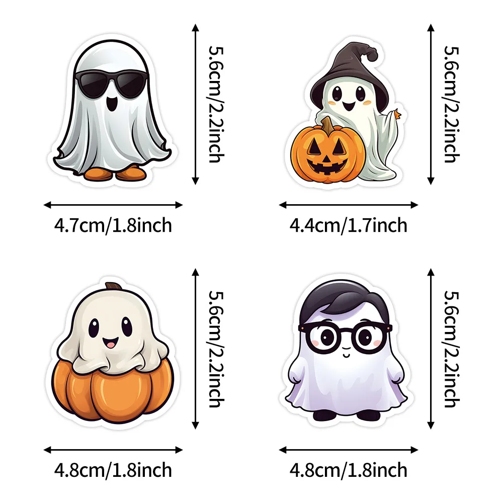 10/30/50PCS Cute Halloween Ghost Sticker Graffiti Decoration Mobile Phone Water Cup Guitar Refrigerator Waterproof Decal Toy