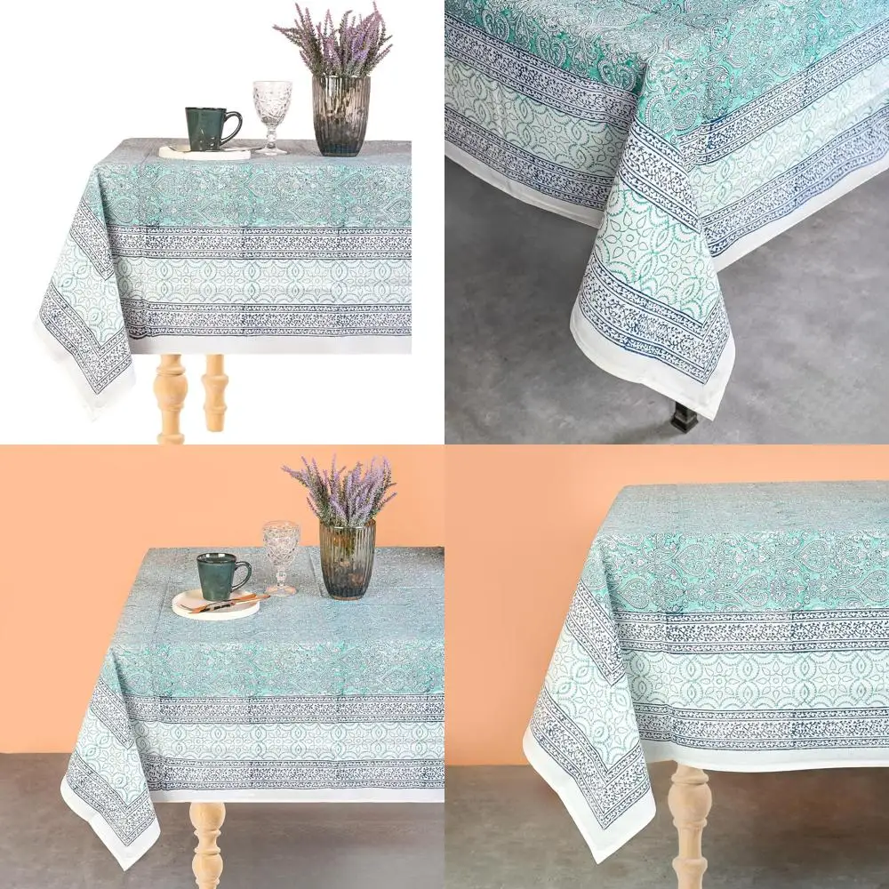 

60x90 Multicolor Cotton Tablecloth | Hand Block Print | Washable for 6 Seater Dining | Ideal for Decor, Holidays, Events