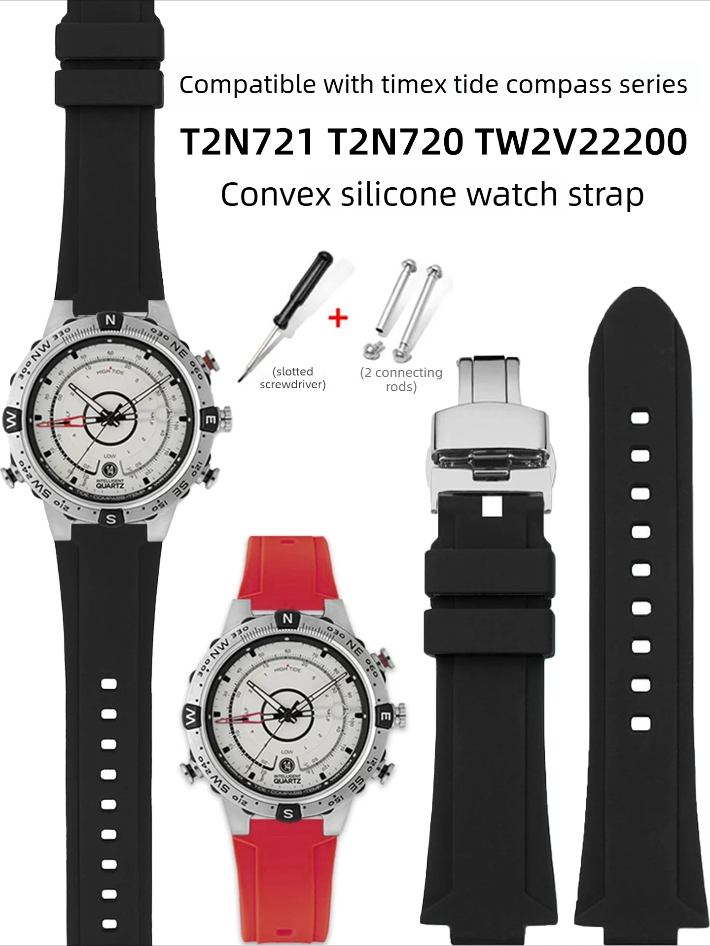 Image of Geeignet für Timex Tide Serie T2N721/T2N720 TW2V22200 wasserdichtes, konvexes Silikon-Uhrenarmband