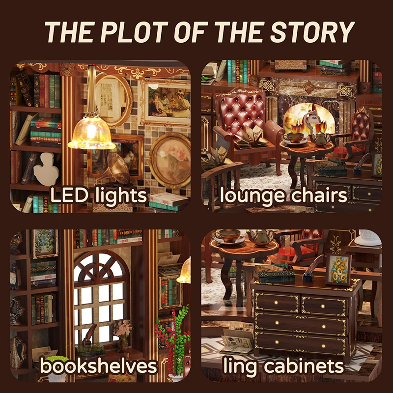 Retro DIY Wooden Doll House Figurines Miniatures Kits With LED Lights Home Desk Decoration For Adult Handmade Gifts Dollhouse