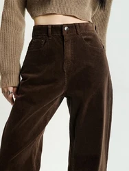 Women's Brown Baggy Corduroy Pants Vintage Y2k Straight Pants Harajuku Aesthetic Oversize High Waist Trousers 2000s Clothes 2024