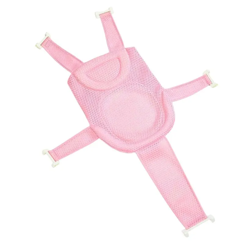 A84E-Baby Bath Cushion Pad Newborn Infant Bathtub Mat Net Nonslip Floating Bathing Five Point Adjustable Bath Mat Pink