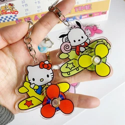 Sanrio brelok akrylowy HelloKitty Kuromi Cinnmoroll Melody śliczny plecak obrotowy samolot wisiorek zabawki brelok urodziny prezenty