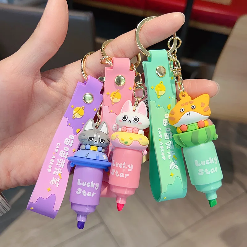 Cartoon Meow Cat Doll Colourful Pen Keychain Fun Cute Animal Pen Creative Activity Gift Student Backpack Decoration Charm Gift