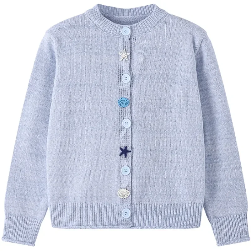 Blue Gray Soft Loose Cardigan Jacket Cute Starfish Button Sweater Coats Korean Sweet College Women Knitwear Autumn Winter Tops