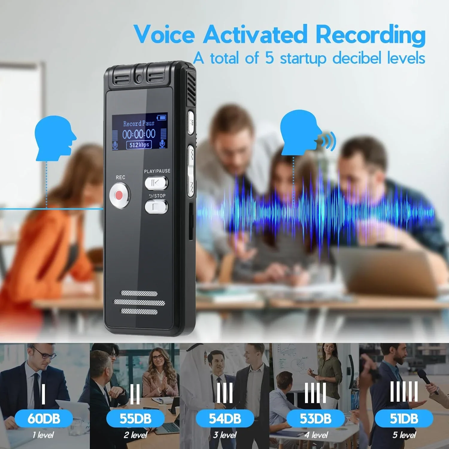 Digital Voice Activated Recorder with Playback Hours Audio Recording Device HD Dual MIC Tape Recorder Device fo