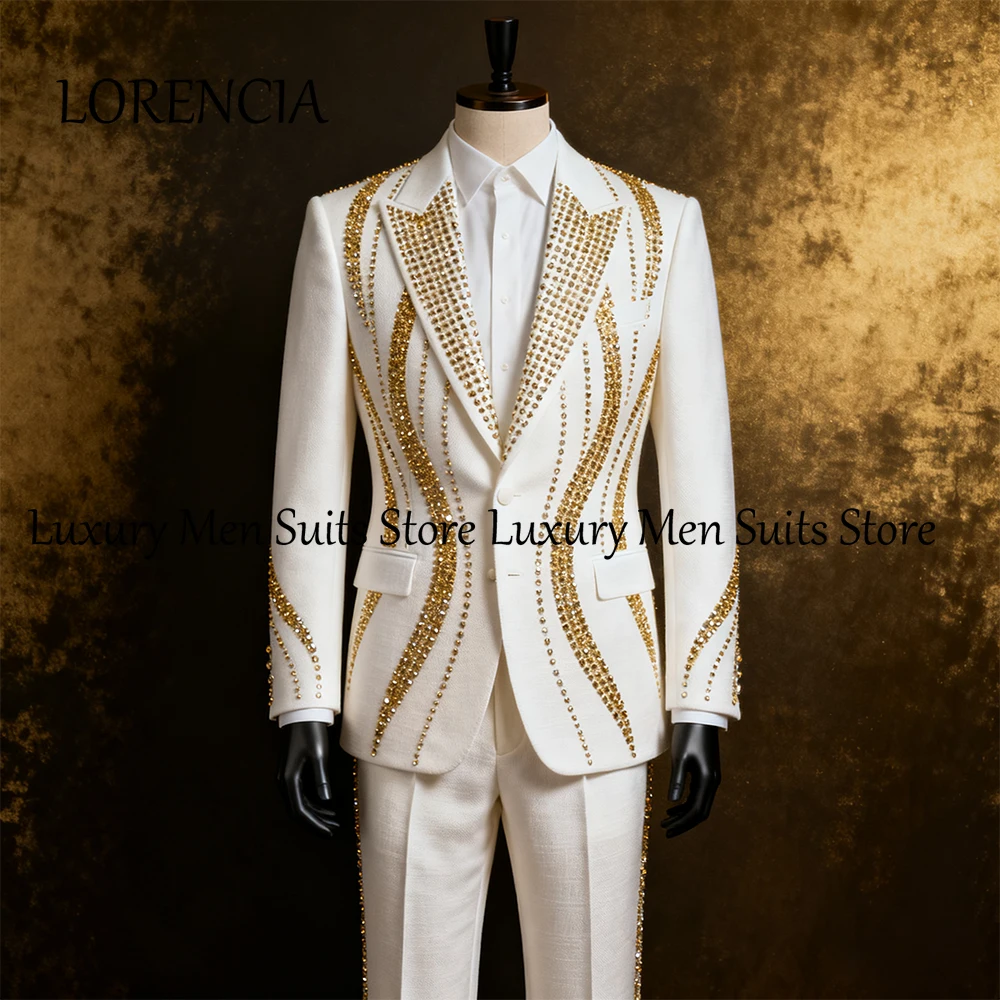 

Роскошные мужские костюмы с бриллиантами, комплект из 2 предметов, однобортные смокинги, наряд для свадебной вечеринки, пиджак, брюки по индивидуальному заказу, костюмы для мужчин