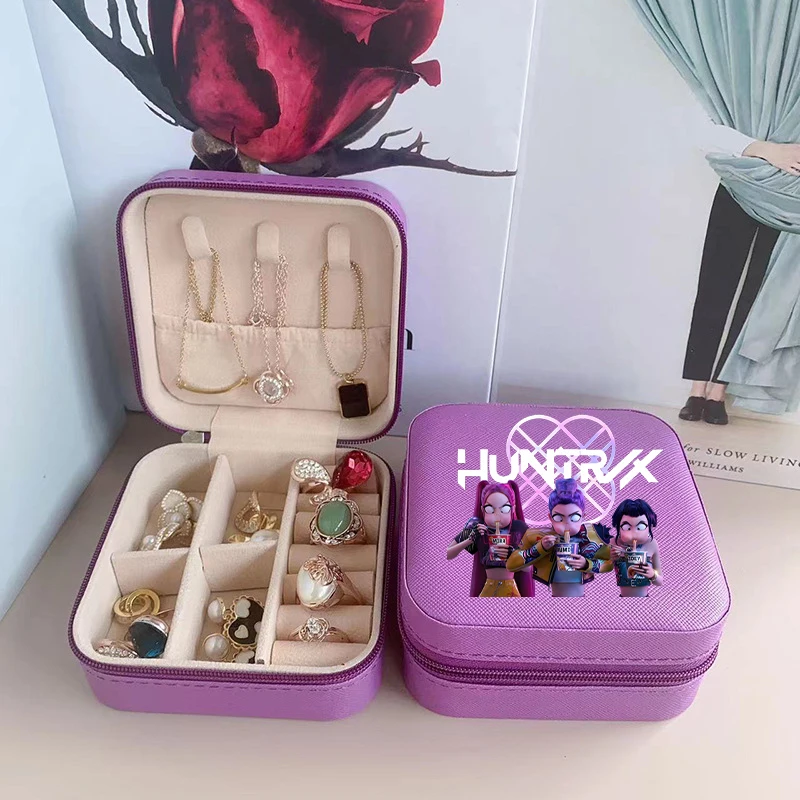 Caja de almacenamiento de joyería KPop Demon Hunter, joyero portátil ligero con patrón de dibujos animados, caja de almacenamiento impermeable, regalo para Amiga