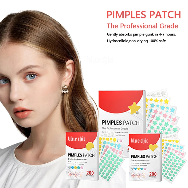 200 unids/set de pegatinas de acné de dibujos animados de colores mezclados, pegatinas circulares en forma de estrella en forma de corazón, herramientas para el cuidado de la piel y el maquillaje Facial