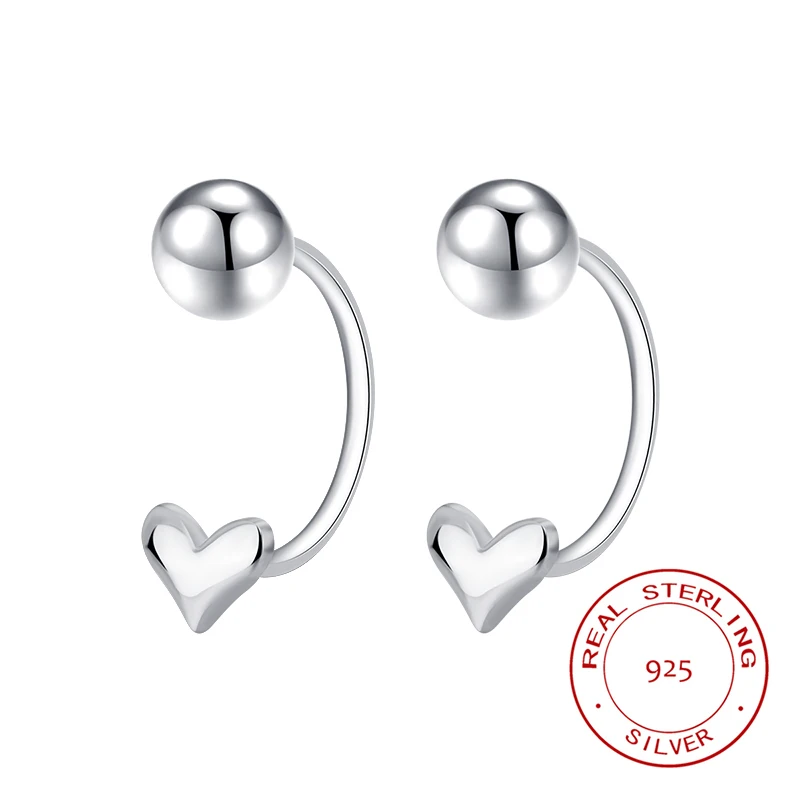 

Fashion Classic Authentic S925 Silver Simple Heart Shape Beads Women's Earrings