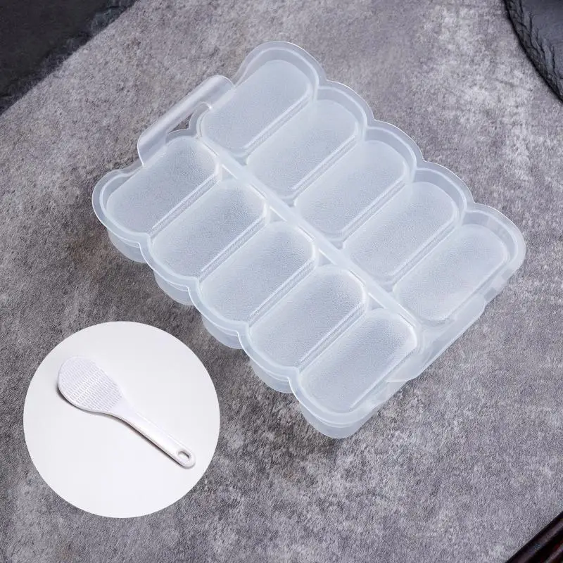 .10 Grids Rice Ball Mold With Rice Spoon Sushi Non-stick Pressure Storage Box Lunch Tool DIY Home Kitchen Clear Onigiri Molds