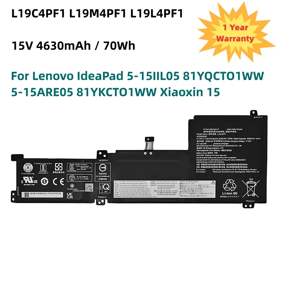 

15V 70Wh Battery L19C4PF1 For Lenovo IdeaPad 5-15ALC05 15ARE05 15IIL05 15ITL05 L19M4PF1 L19L4PF1