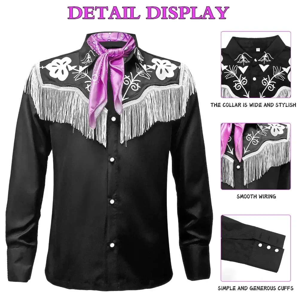 Movie Ken Cosplay Costume Prince Disguise Cowboy Black Shirt Tops PinkMen Halloween Carnival Party Ken Disguise RolePlay Suit