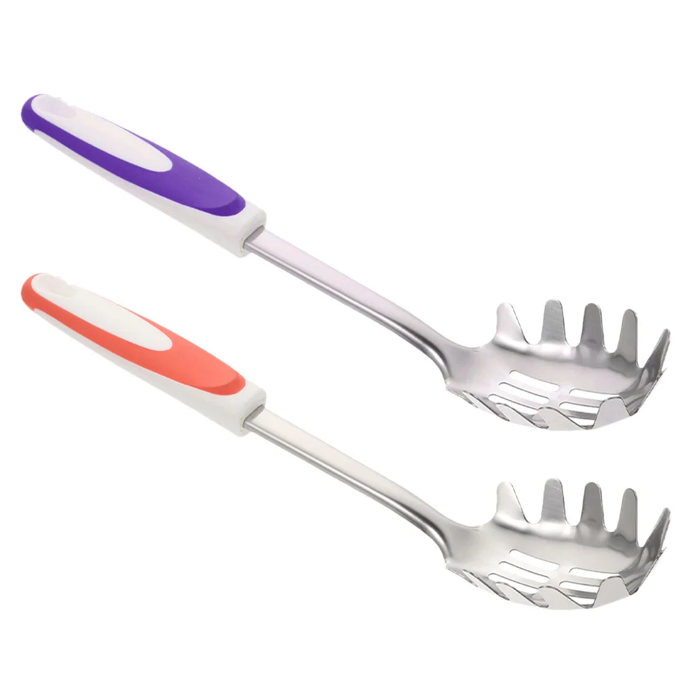 

2pcs Stainless Steel Spaghetti Spoon Anti-Slip Noodle Server For Pasta Eggs Dumplings Ice Cubes Kitchen Cooking Tool