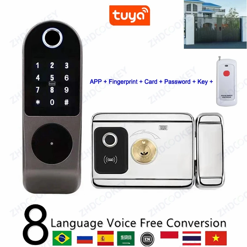 

Tuya Wifi APP Remote Unlock Keys Entry Card Code Fingerprint Digital Electronic Lock Rim Smart Door Locks for House Garden Gate