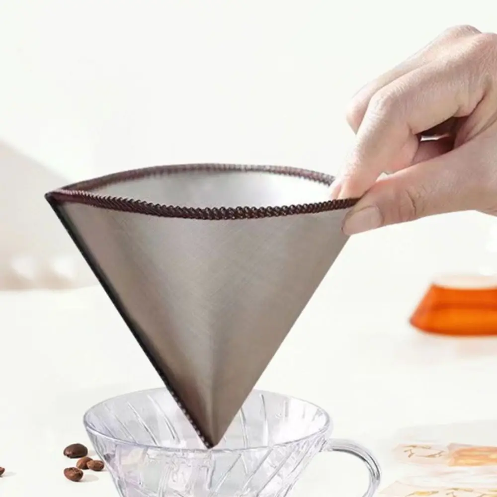 Paperless Reusable Pour Over Coffee Filter Fine Mesh Durable Stainless Steel Cone Strainer V Shaped Coffee Drip Filter Trip