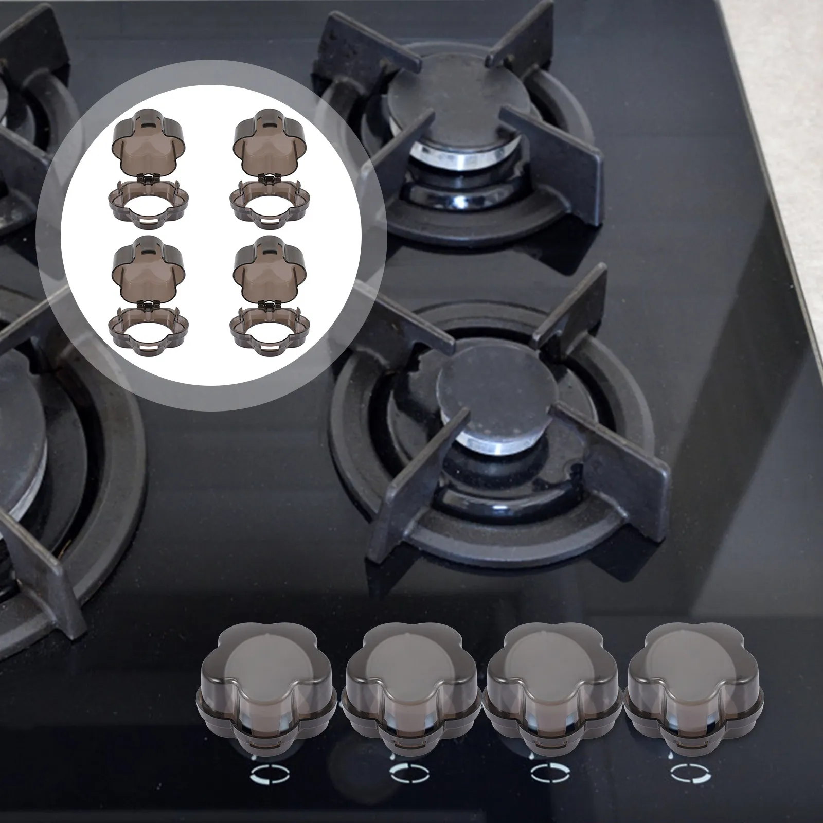 

4Pcs Gas Stove Knob Cover Child Safety Guard Translucent Childproof Stove Knob Protector Oven Burner Safety Cover Reliable