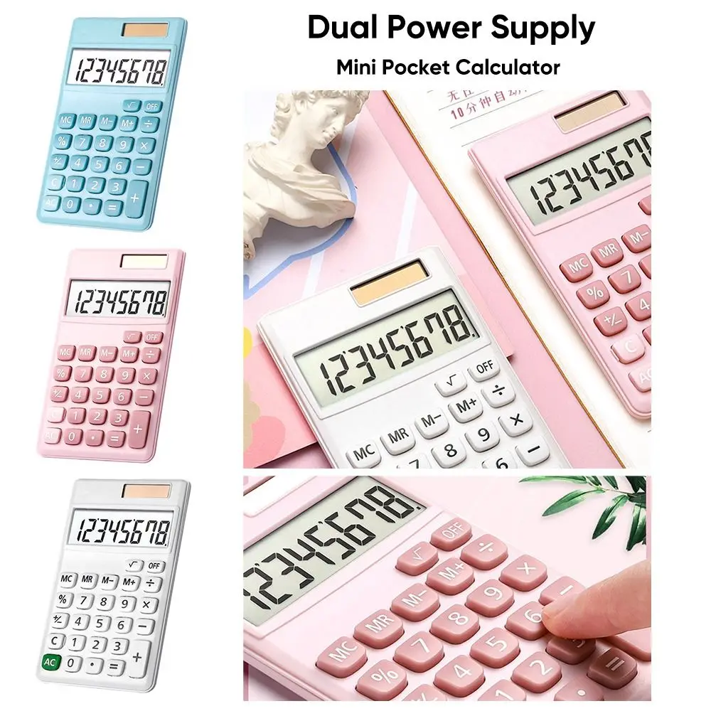 

Мини-карманный калькулятор с двойным источником питания, 8-значный научный калькулятор с большим экраном, калькулятор стандартной функции «Снова в школу»