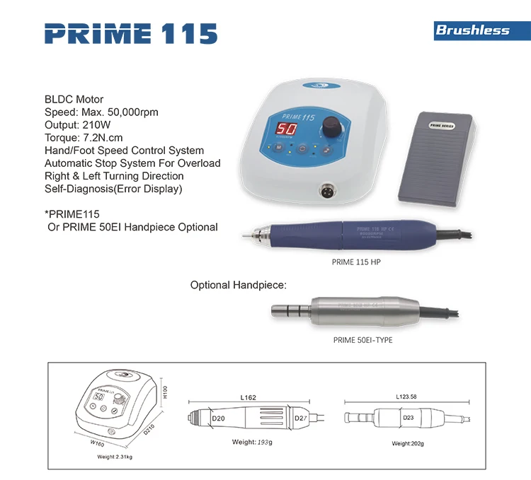 RHJC PRIME 115 Bürstenloser Mikromotor 50000 U/min 210W 7,2 N.cm Schmuck-Gravur Polierwerkzeug Dentallabor Rotationswerkzeug – Detail 1