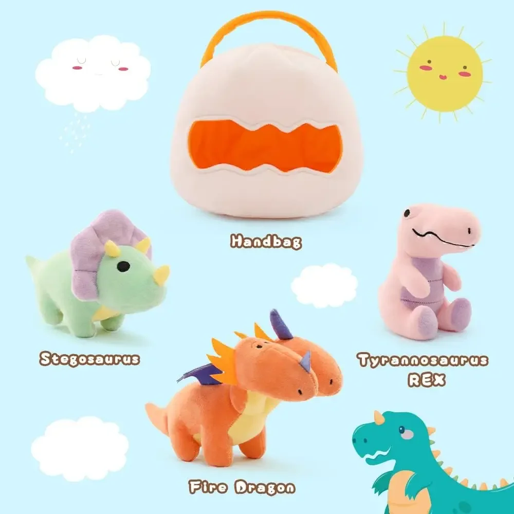 Plush Dinosaur Stuffed Animal Set of 3 Soft Dinosaur Toys for Boys and Girls,Triceratops, Tyrannosaurus Rex and Charizard.