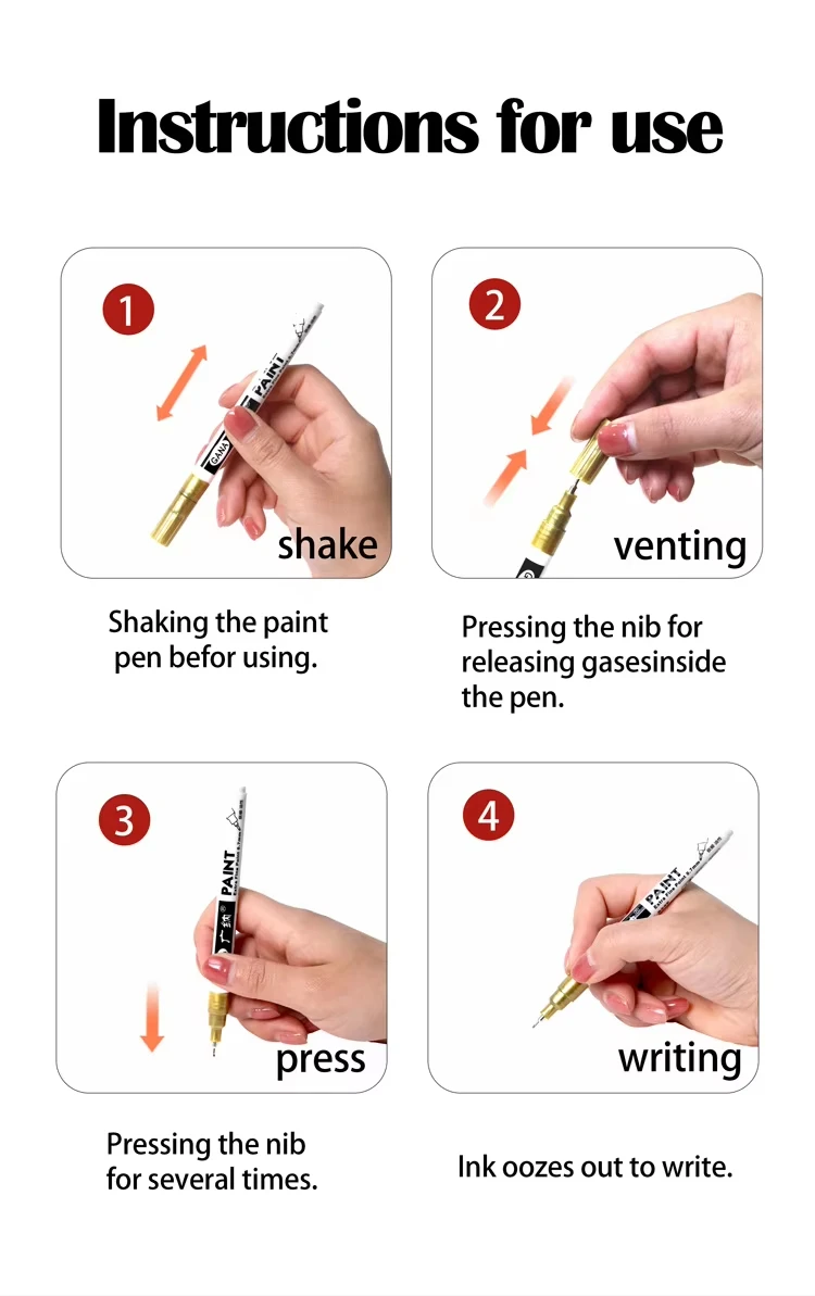 Permanenter Farbmarkierungsstift mit feiner Spitze, DIY-Farbmetallic-Stift, permanenter Gold-Silber-Marker, Ausbesserung, Schulmodellmalerei – Detail 8