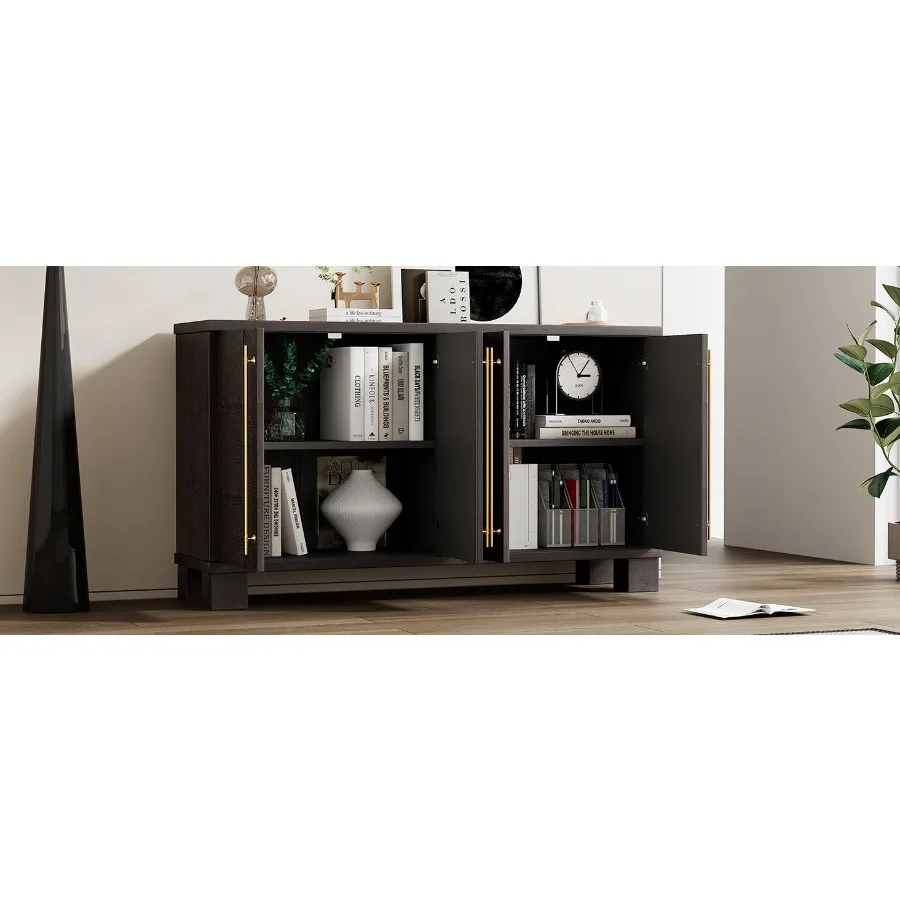

TREXM Sideboard Buffet Cabinet with Storage Wood Sideboard with Adjustable Shelves and Gold Handles for Kitchen Dining Room and