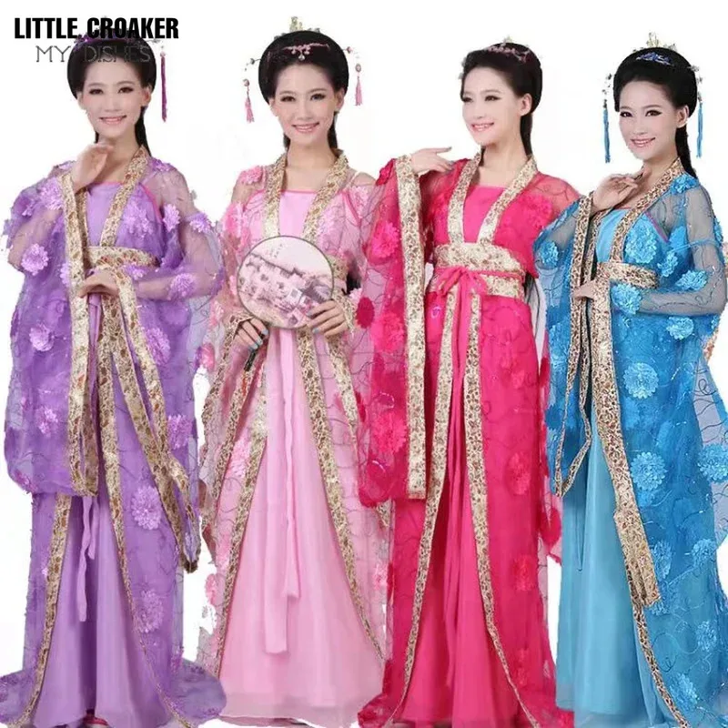 

Halloween Women Red Pink Blue Purple Hanfu Costume Lady Chinese Queen Princess Fairy Outfit Dress Ancient Tang Dynasty Clothing