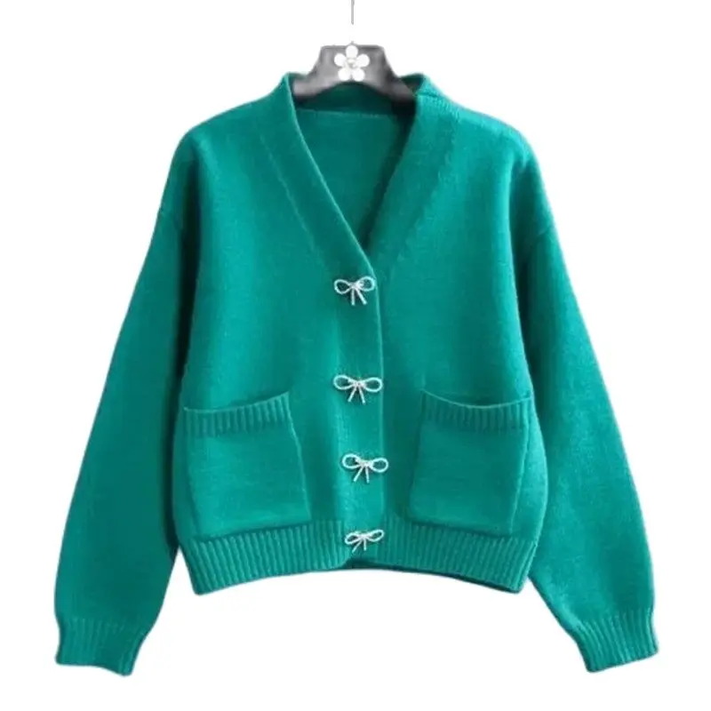 

Knitted Cardigan V-Neck Autumn 2022 New High-End Fashion Wears Short Loose Sweater Coat Women.Keep Warm Jacket Primer Shirt