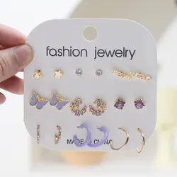 9 Pairs Korean Fashion Earrings Set For Women Jewelry 2026 Trending New Luxury Women's Crystal Acrylic Butterfly Flower Earrings