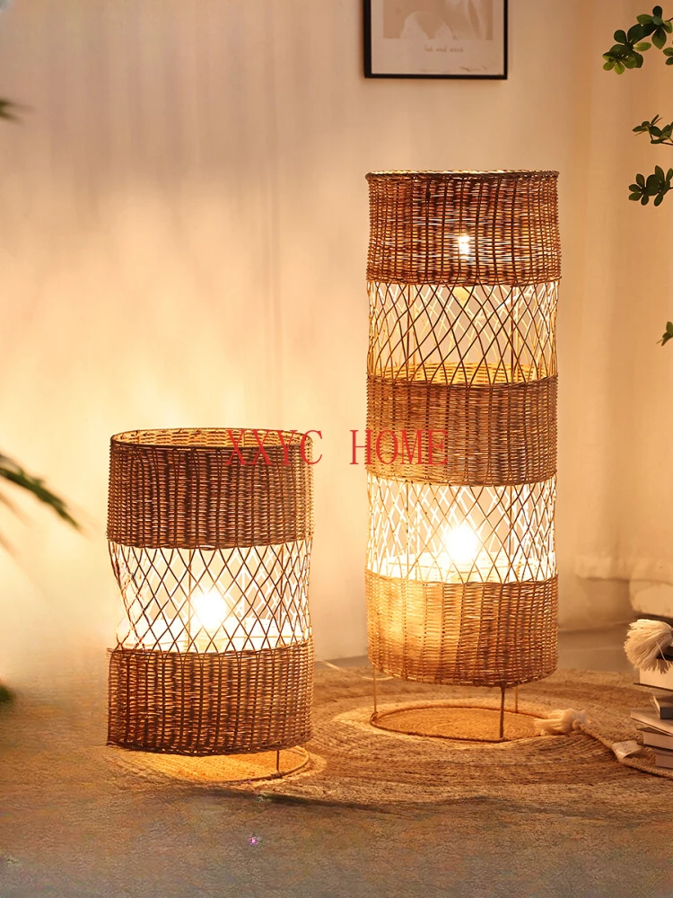 

Rattan Living Room Floor Lamp Silent Style Rattan Bedroom Vertical Lamp Chinese Bed & Breakfast Zen Floor Lamp