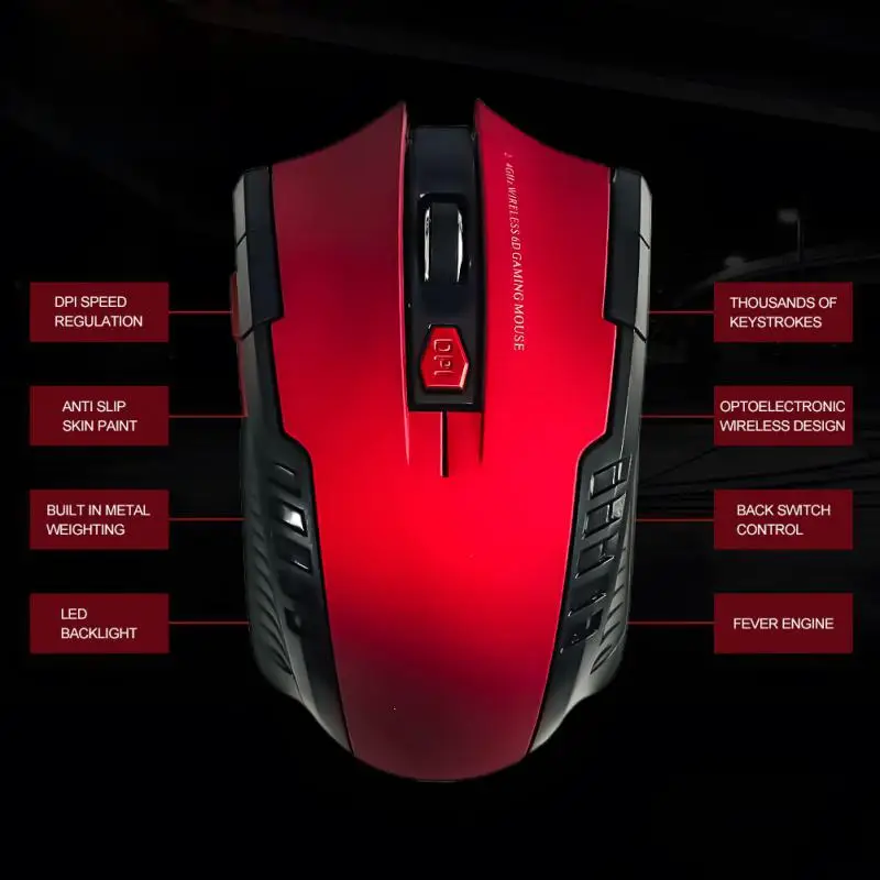 Mouse óptico sem fio profissional, Receptor USB, Rato de rolagem direita para PC portátil Gamer, 6 botões, 2.4G