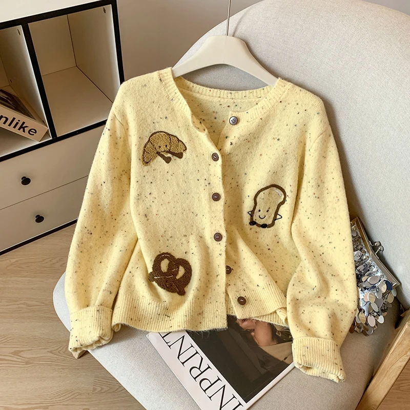 

Kawaii мультфильм вязаный кардиган женский Harajuku милый укороченный свитер верхняя одежда корейский трикотаж с длинными рукавами зимние свободные джемперы