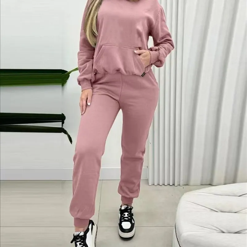 Otoño Invierno mujer Faion Casual Sudadera con capucha conjunto Street Sle Long Sve puño elástico Bla Dr para todas las estaciones