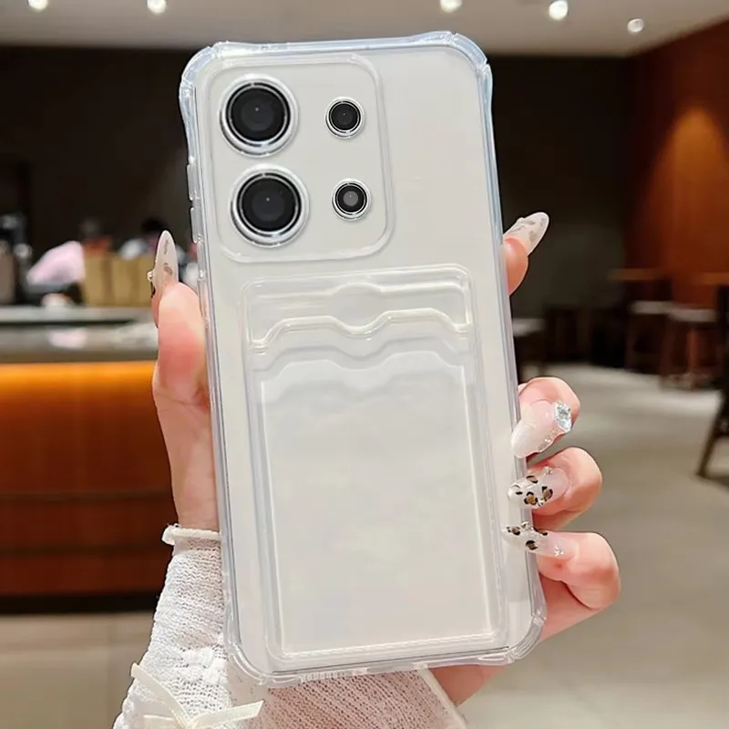 Luxuriöse transparente Kartenfach-Handyhülle für XiaoMi Redmi 13C 14C 15C 4G Note 12 13 14 15 Pro Plus 5G, durchsichtige Wallet-Rückabdeckung – Detail 9