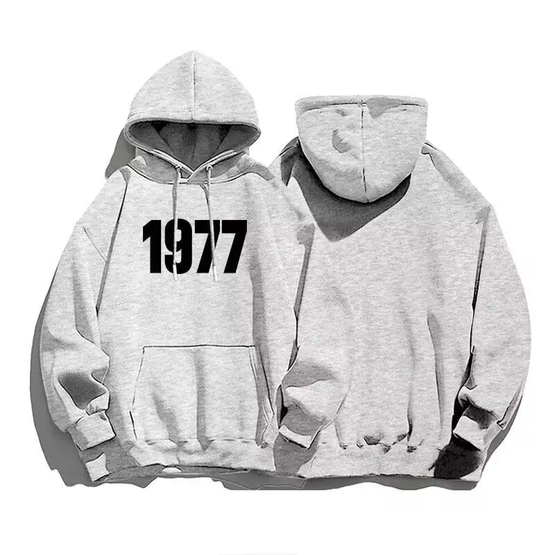 1977 العلامة التجارية الأمريكية العصرية معطف بقلنسوة زوجين ارتداء الخريف والشتاء كبيرة الحجم فضفاضة رداء علوي غير رسمي الرجال والنساء ملابس الشارع