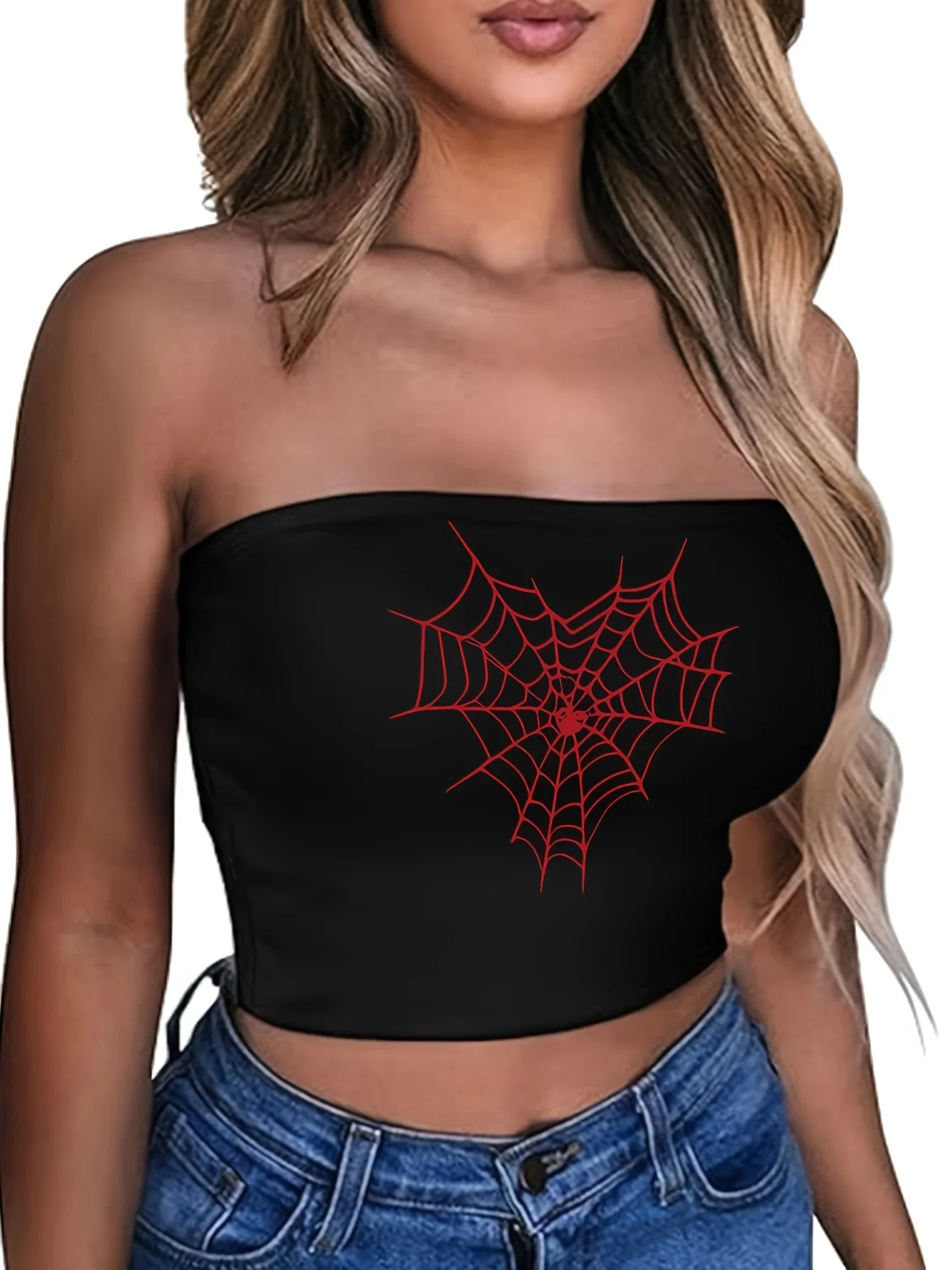 Fashion Spider Printed Women'S Top Crop Top Strapless Tube Top Y2k Spring and Summer Streetwear 90s Vest Casual Clothes
