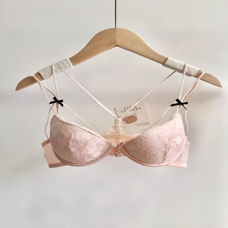 Damen-Dessous-Set mit Spitze und Vorderverschluss, kabelloser Push-up-BH, dünn gefüttert, zarte Träger, bequemes, sexy Unterwäsche-Set für den Alltag