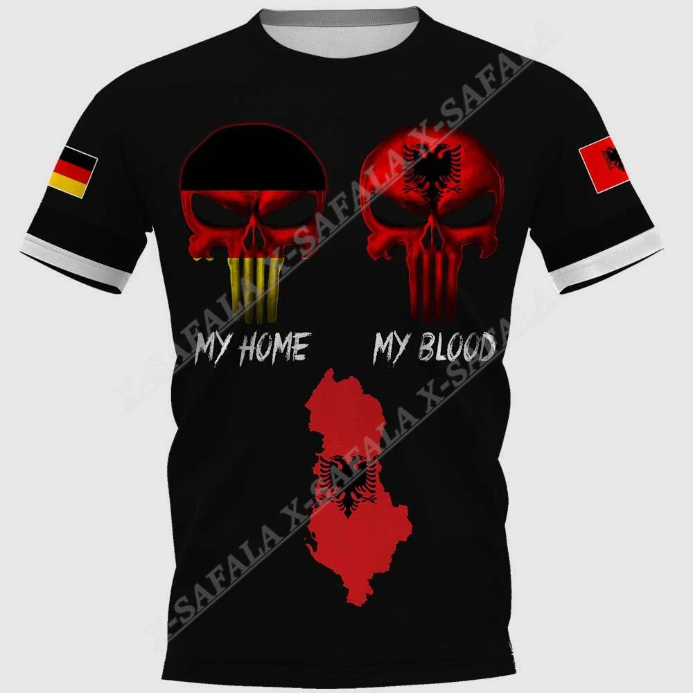 ALBANIA Germany Skull Home Blood 3D Print Mesh Fiber T-Shirt Top Summer Tee Men Streetwear Shorts Sleeves Sport Casual Clothing