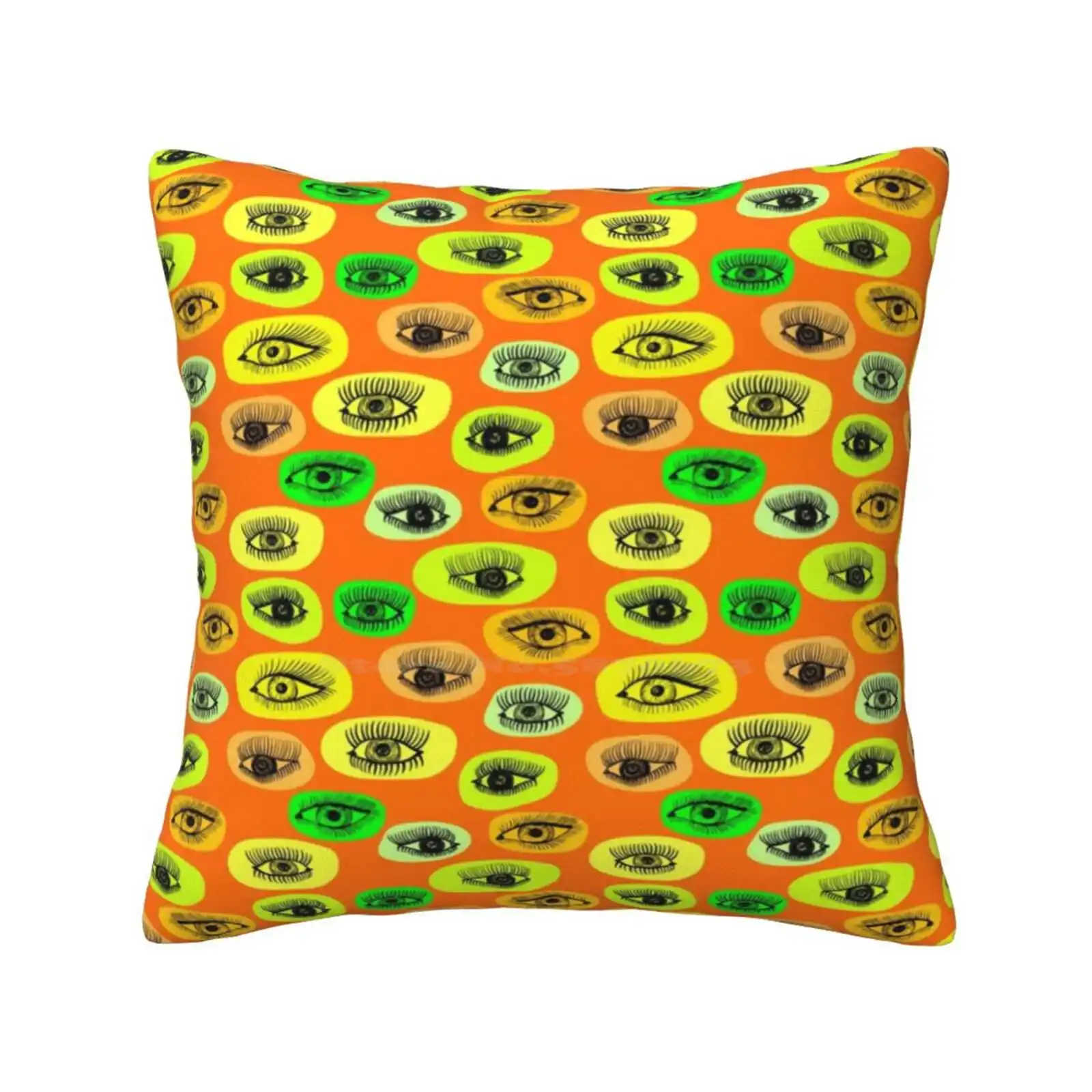 Eyes Motive Pillowslip Pillowcase Chaotic Wallpaper Green White Ornament Collage Line Yellow Vector Orange Stencil Graphic