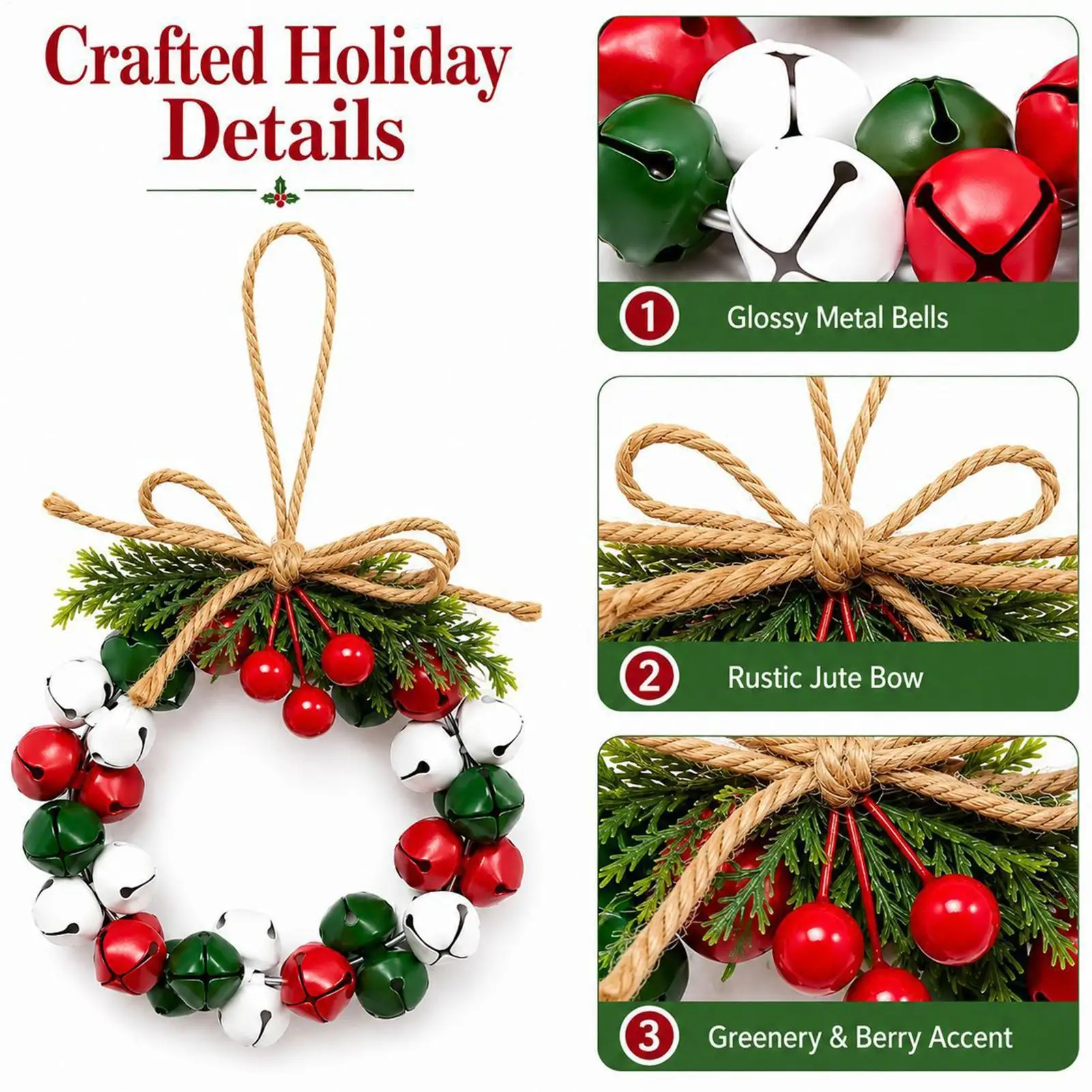 Christmas Small Wreath Door Hanging Ornament Pendant With Jute Rope Bow Wall Holiday Decoration Hanging Tree Ornament Party